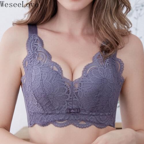 WeseeLove Sexy Women Bras Lace Large Cup Bralette Ultra-Thin Underwear Seamless Lingerie Wire Free Brassiere Female Intimates