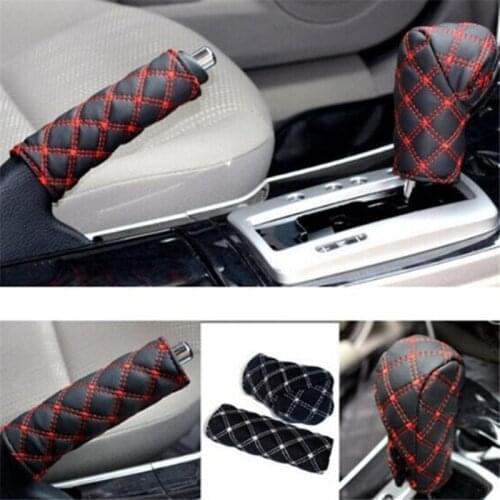 2Pcs/Set Faux Leather Hand Brake Shift Knob Cover Gear Case Car Interior Decor Shift Knob Shell