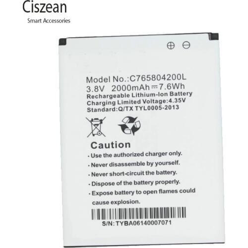 Ciszean 1x 3.8V 2000mAh Replacement Li-ion Battery C765804200L For BLU STUDIO 5.0 S II S2 D572 W510U batteries