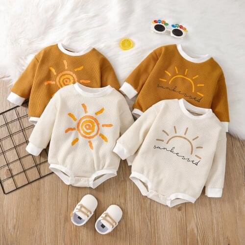 Lovely Baby Girls Boys Rompers Outfits 0-24M Sun Pattern Printing Long Sleeve Button Autumn Jumpsuits