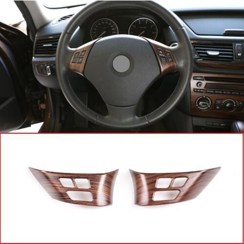 For BMW X1 E84 2010-2013 For BMW E90 E92 3 Series 2005-2012 ABS Pine Wood Grain Car Steering Wheel Button Frame Accessories