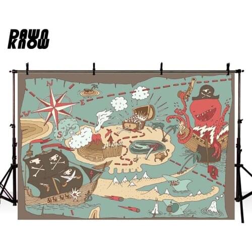 DAWNKNOW Cartoon Pirate Map Photography Background Baby Photocall Photo Shoot Kids Backdrop Children Photo Studio GY047