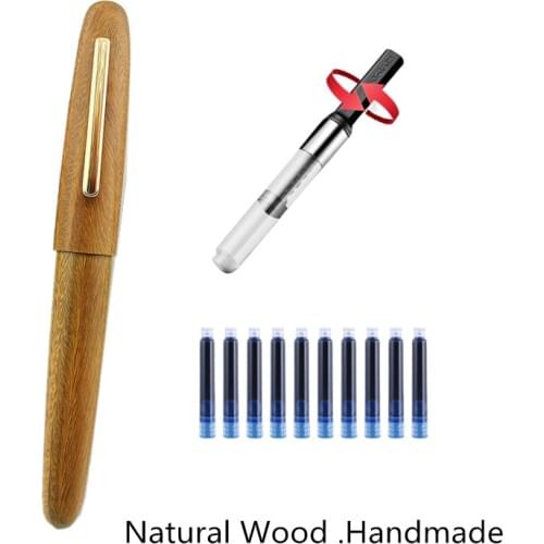 Jinhao Natural Handmade Wood Fountain Pen Full Wooden Beautiful Pen 0.58/1.0 Calligraphy Bent Nib Fashion Writing Ink Pen Gift