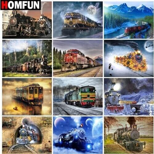HOMFUN Rhinestone Painting Crystal Decor Diy Diamond Painting "Train landscape" 3D Cross Stitch Pattern Diamond Embroidery