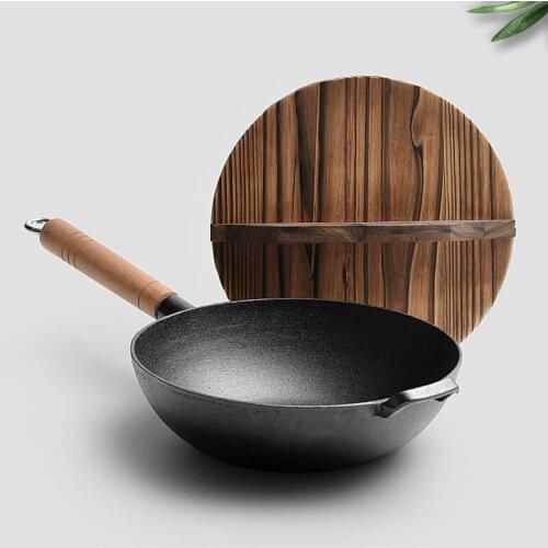 Chinese Traditional Iron Wok Gas Stove Kitchen Accessories Cast Iron Wok Pan Induction Cooker Utensilios De Cocina Cookware BC