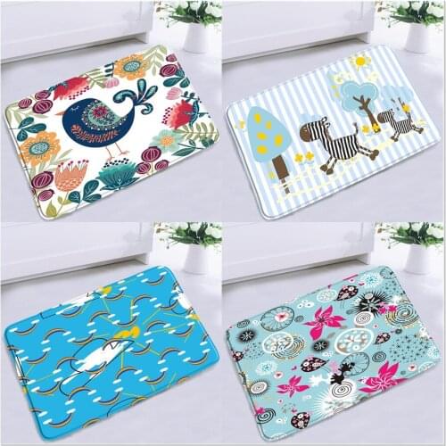 Flower Bird Bathroom Mat Cartoon Creative Animal Zebra Exotic Floral Alpaca Anti-slip Rugs Home Decor Bath Child Bedroom Carpet