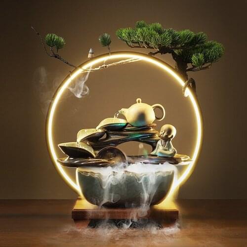 Creative Zen Monk Ceramic Flowing Water Ornaments Living Room Chinese Style Lucky Landscape Plants Home Decorations Opening Gift