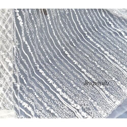 Vertical sequined lace fabric Wedding dress holiday wear childrens clothing fabric