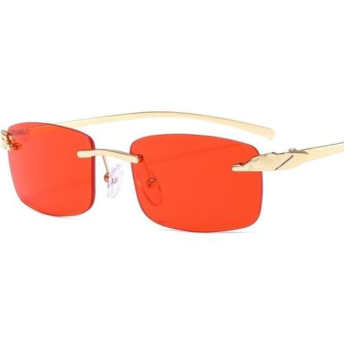 Leopard Rimless Sunglasses Men Women Red Sun Glasses for Man Brand Design Frameless Oversized Steampunk Vintage Fashion