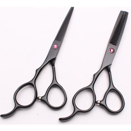 Left Hand 6" 17.5cm Customized Logo Japan 440C Black Hair Scissors Cutting Shears Thinning Scissors Hairdressing Scissors C8001