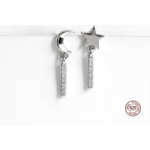 LKO 925 Sterling Silver Korean Simple Star Moon Tassel Earrings For Women Wedding Party Jewelry Accessories Friendship Gifts