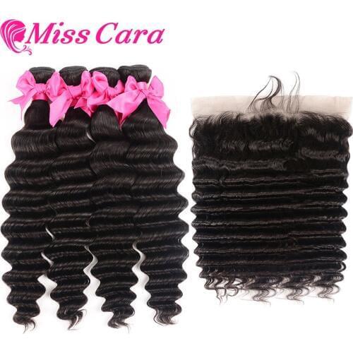 Miss Cara Loose Deep Lace Frontal Closure With Bundles Peruvian Hair Bundles More Wave Remy Human Hair Bundles With Frontal
