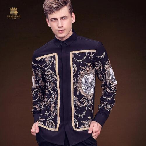 Fanzhuan Free Shipping New Male fashion mens casual 2017 autumn winter shirts original design printed shirt 713208 palace