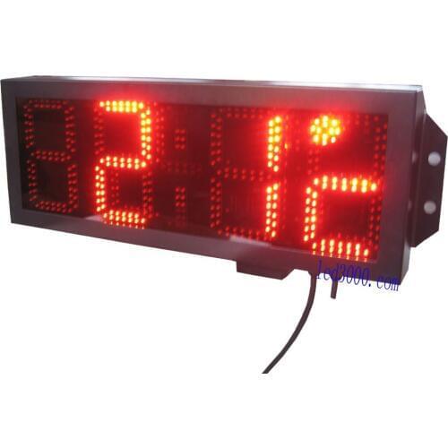 Large size outdoor waterproof 8inch 4digits red color time and temperature clock(HOT4-8R)