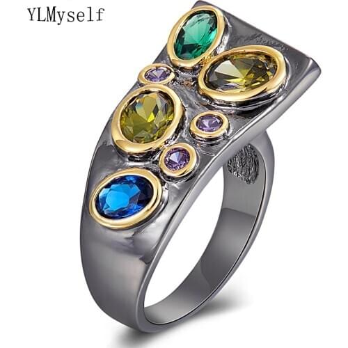 Irregular Long design Ring Jewelry Womens Punk Accessories Great Gun Black Multi stones Jewellery Finger Rings