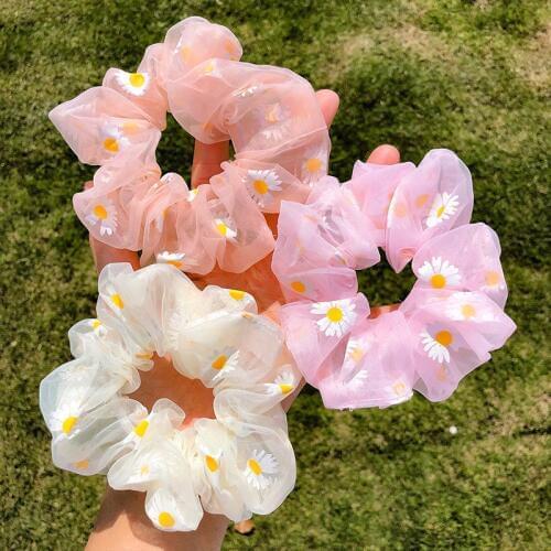 2020 New Daisy Flower Women Girls Elastic Hair Rubber Bands Accessories Scrunchies Headwear Hair Tie Ring Rope Holder Headdress