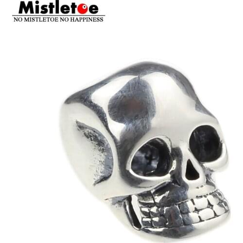 Mistletoe 925 Sterling Silver Skull Charm Bead Fit European Bracelet Jewelrly