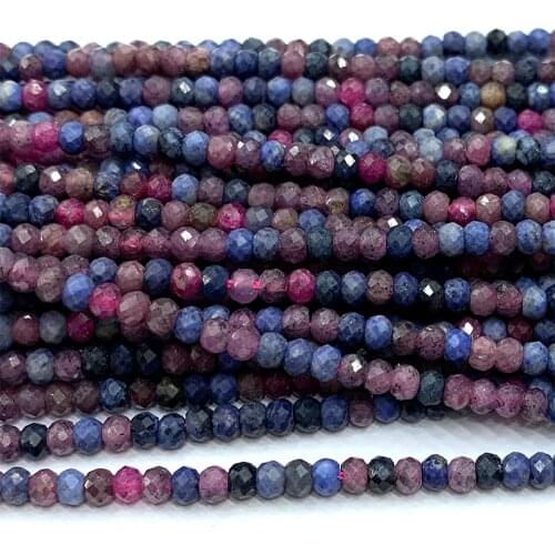Veemake Ruby and Sapphire Natural Gemstones DIY Necklace Bracelets Ring Faceted Small Rondelle Beads For Jewelry Making 06692