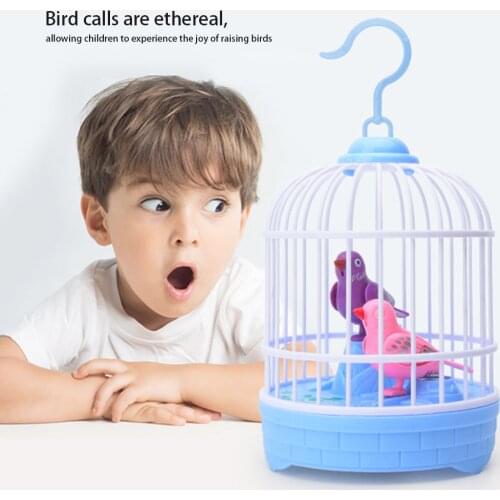 Pet Battery Operated Gift Funny Sound Activated Home Decor Mini Recreation Singing Chirping Kids Children Bird In Cage Toy