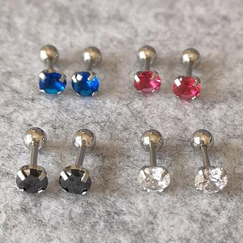 Colorful 5MM Round 3A Zircons Screw-back Stud Earrings 316 L Stainless Steel Never Fade Allergy Free