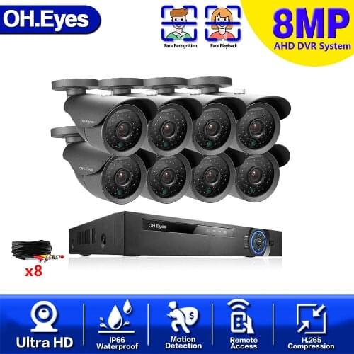 H.265 CCTV DVR Home Security Camera System 4K 8CH Video Surveillance Camera System Set 8 Channel DVR Kit 8MP 36pcs Infrared Led