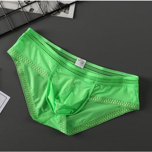 New Ice Silk Men Seamless Briefs Breathable Sissy Panties Underwear Men Bikini Solid U-Bulge Low Waist Soft Underpants Lingerie