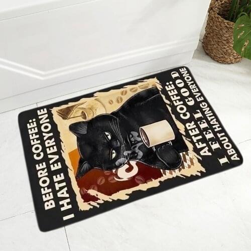 Vintage Coffee Cat Doormat Non-Slip Printed Soft Flannel Carpet Decor Cute Pet Animal Floor Door Mat for Hallway 40x60cm