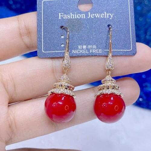 ASNORA Red Pearl Earrings Women Jewelry Wedding Party Earrings Dress Accessories E00014