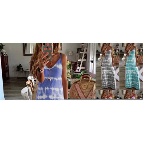 Women Summer Dress 2021 New womens Wear Condole Belt Loose Printed V Neck Connect Long Dress Vestido De Mujer LDMQZ200320