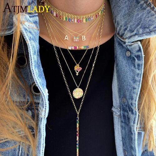 Fashion jewelry colorful cz tennis chain choker Necklace Love Statement Girlfriend Gift Cute Gold rainbow Collier Femme jewels