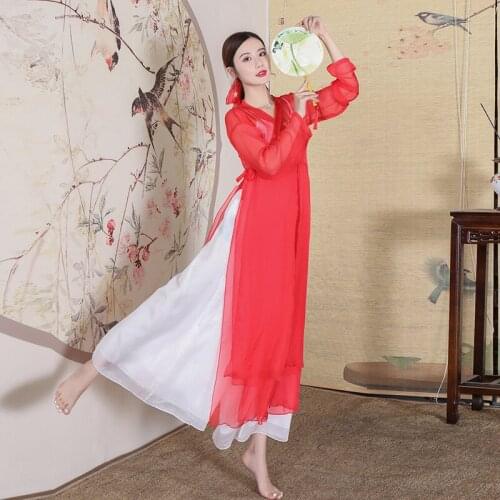 Women Oriental Dance Dress Chinese Folk Dance Ancient Chinese Clothes Ladies Hanfu Robe National Traditional Stage Costumes