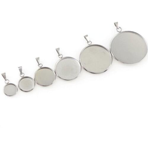 10-Piece Round Stainless Steel Pendant Cabochon Inlaid Bezel Jewelry Making Component Base 10mm/12mm/16mm/20mm/25mm/30mm