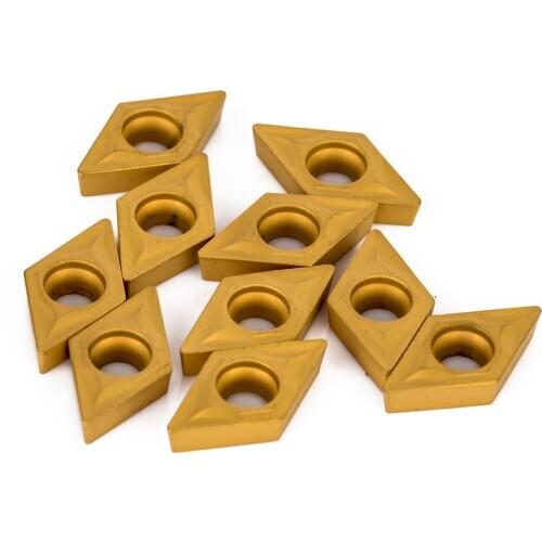 10pcs Gold DCMT070204 YBC251 Lathe Turning Tool Carbide Inserts Set with Plastic Box For Semi-finishing