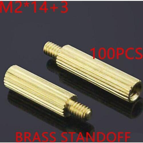 100pcs M2 x 14+3 M2*13mm male to female brass standoff round spacer