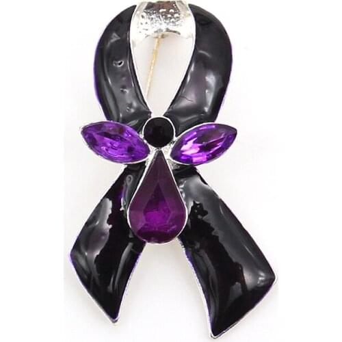 20/50 pcs/lot Breast Cancer Awareness Purple Enamel With Rhinestone Ribbon Brooch Pins