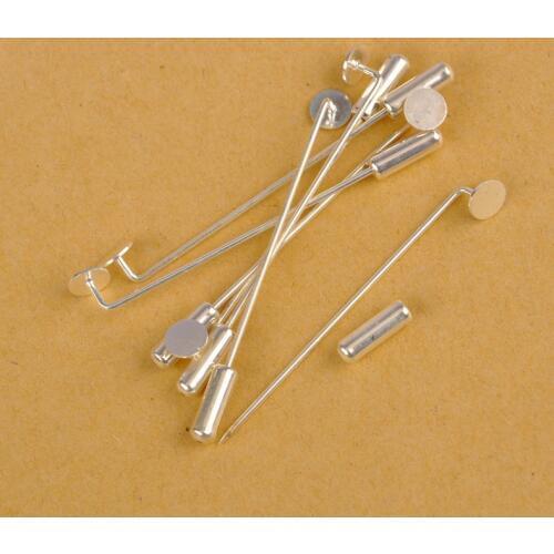 300pcs Silver Plated w/ 6mm glue pad 65mm stick khaleeji pins, muslim hijab pins safety scarf pins