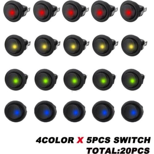 5Pcs/Set ON/OFF Car modification 12V Round Rocker Dot Switch Waterproof LED Light Luminescence Toggle Switches