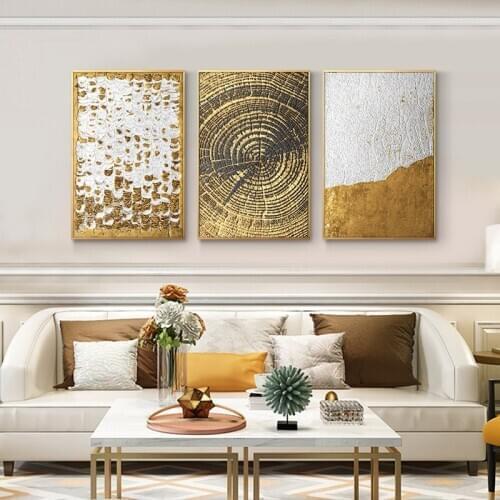 Abstract Gold and Black Geometric Oil Painting on Canvas Posters and Prints Scandinavia Art Wall Pictures For Living Room