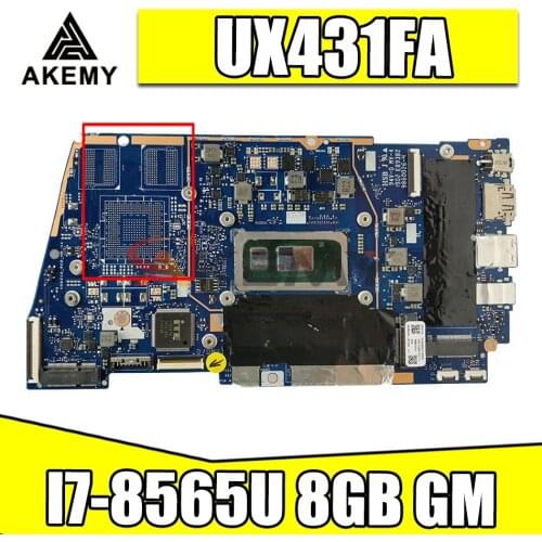 Akemy UX431FA/FN notebook mainboard For ASUS ZenBook UX431FAC UX431FN UX431F X431FA Laptop Motherboard I7-8565U 8GB GM test ok