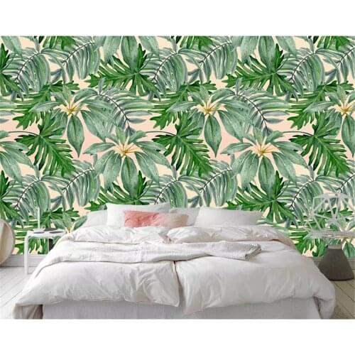 Beibehang wall papers home decor Custom classic wallpaper Nordic minimalist hand drawn tropical leaves flamingo TV background