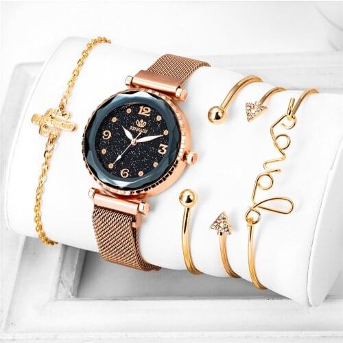 Plush Women Watches 5pcs/Set Ladies Magnetic Starry Sky Watch Women Diamond Quartz Wrist Watch relogio feminino Watch damski