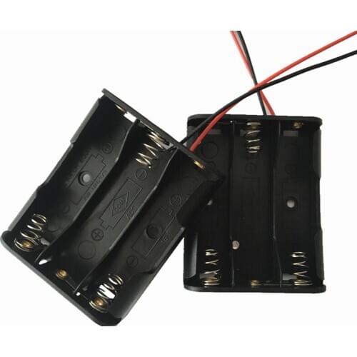 Black Plastic 6 AA Batteries Holder Box 3 Slots For 3 x AA With Wire Leads Battery Storage Case
