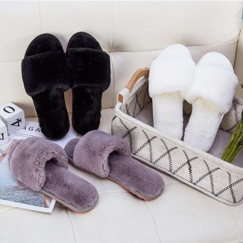 Ladies Slippers Fall/Winter Indoor Home Furnishing Plush Cotton Slippers One-word Warm Thick-soled Floor Slippers