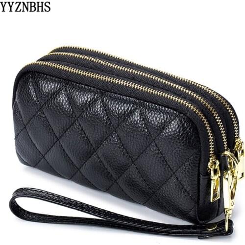 Genuine Leather Clutch Women Long Wallets Women Money Purse Large Capacity 3 Zippers Clutch Coin Purse Ladies Wallet Phone Purse