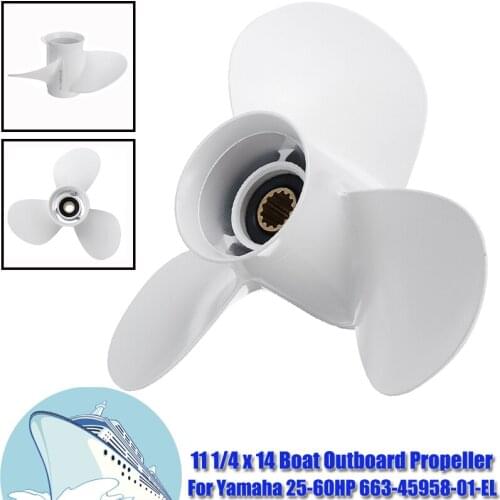 3 Blades Marine Boat Outboard Propeller 11 1/4 x 14 For Yamaha 25-60HP 663-45958-01-EL 13 Spline 14" Pitch Right Rotation