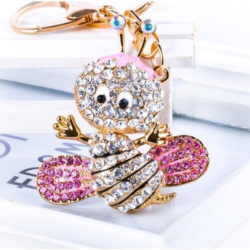 Cute Crystal Bee Key Chains Enamel Trinket Insects Key Holders Lovers Sweetheart Pendant Car Keyrings KeyChains Handbag Ornament