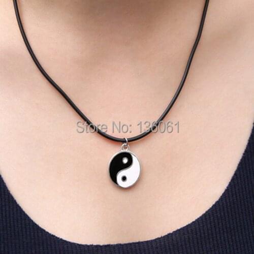 Fashion Enamel Yin Yang Necklace Pendant BLACK Leather Charm Choker Women Girls Christmas Birthday Valentine Gift Bijoux