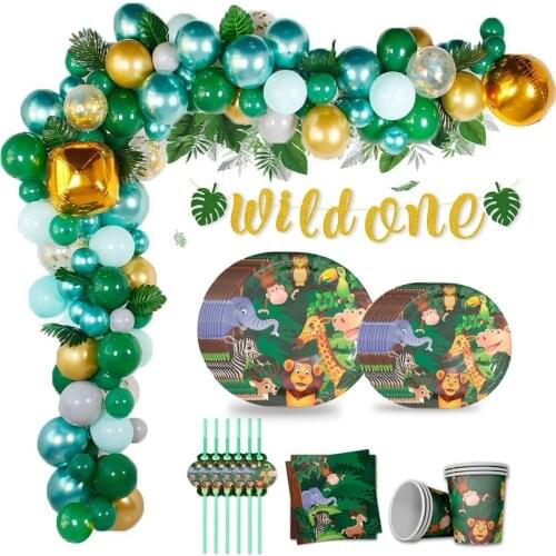 Jungle Animal Party Disposable Tableware Balloon Garland Birthday Party Decor Kids Baby Shower Jungle Safari Party Supplies