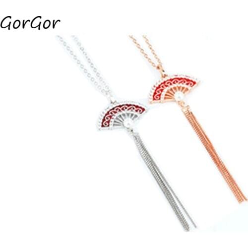 GorGor Necklace Women 925 Sterling Pattern Fan-shaped Pendant Palace Style Temperament Exquisite Fashion Party Jewelry XL495