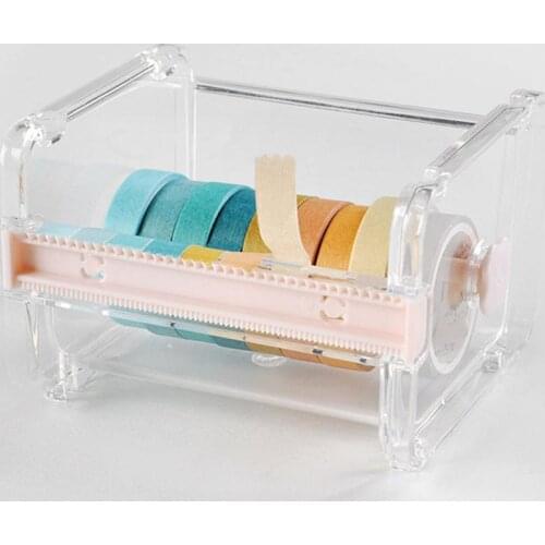 Portable Transparent Adhesive Tape Dispenser Cutter Desk Washi Tape Holder Storage Box Organizer Office School Stationery Supply